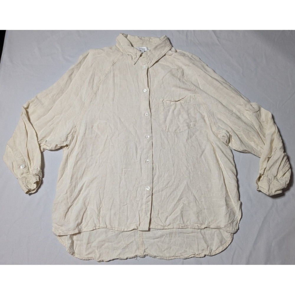 FUN 2 FUN Women Small Beige Rayon Linen Blend Button-Up Shirt - Picture 3 of 16